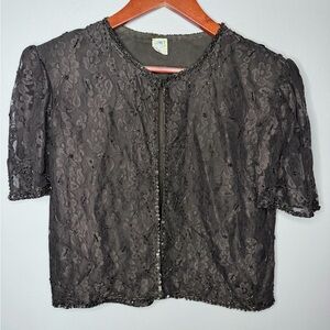 Vintage VTG Gunit Black Lace Beaded Whimsygoth Gothic Sheer Top